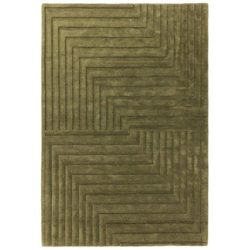 Form Modern Geometric Plain Linear High-Density Heavyweight Hand Carved Wool 3D Hi-Low Ridged Green Rug-Asiatic Carpets-Rug Love - The Most Loved Rug Store